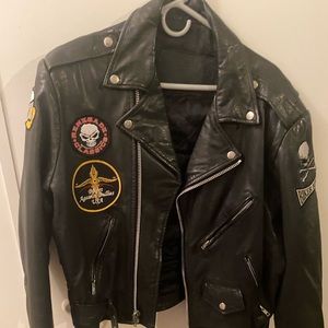 Vintage Leather Patched Biker Jacket.